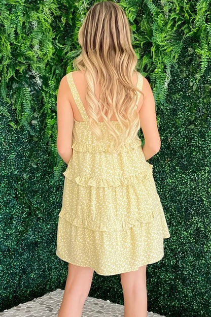 Pastel yellow floral babydoll dress with ruffle details, from the And The Why collection by Trendsi