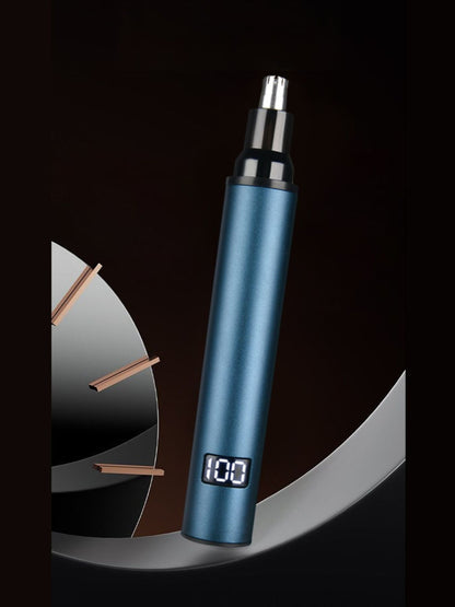 Peacock blue rechargeable digital display nose hair trimmer with compact design and ergonomic grip.