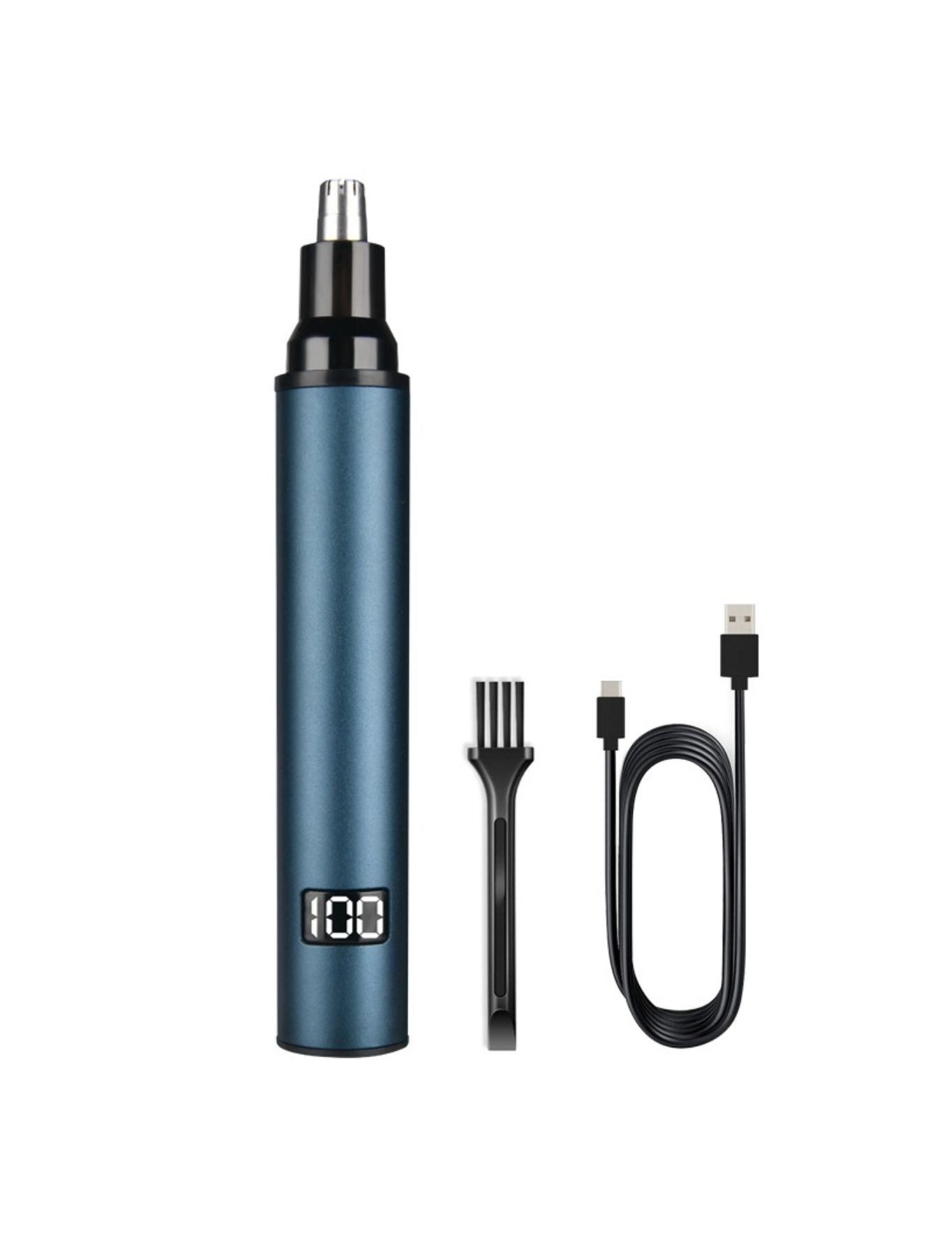 Peacock blue rechargeable digital display nose hair trimmer by Trendsi, compact design with digital power display.