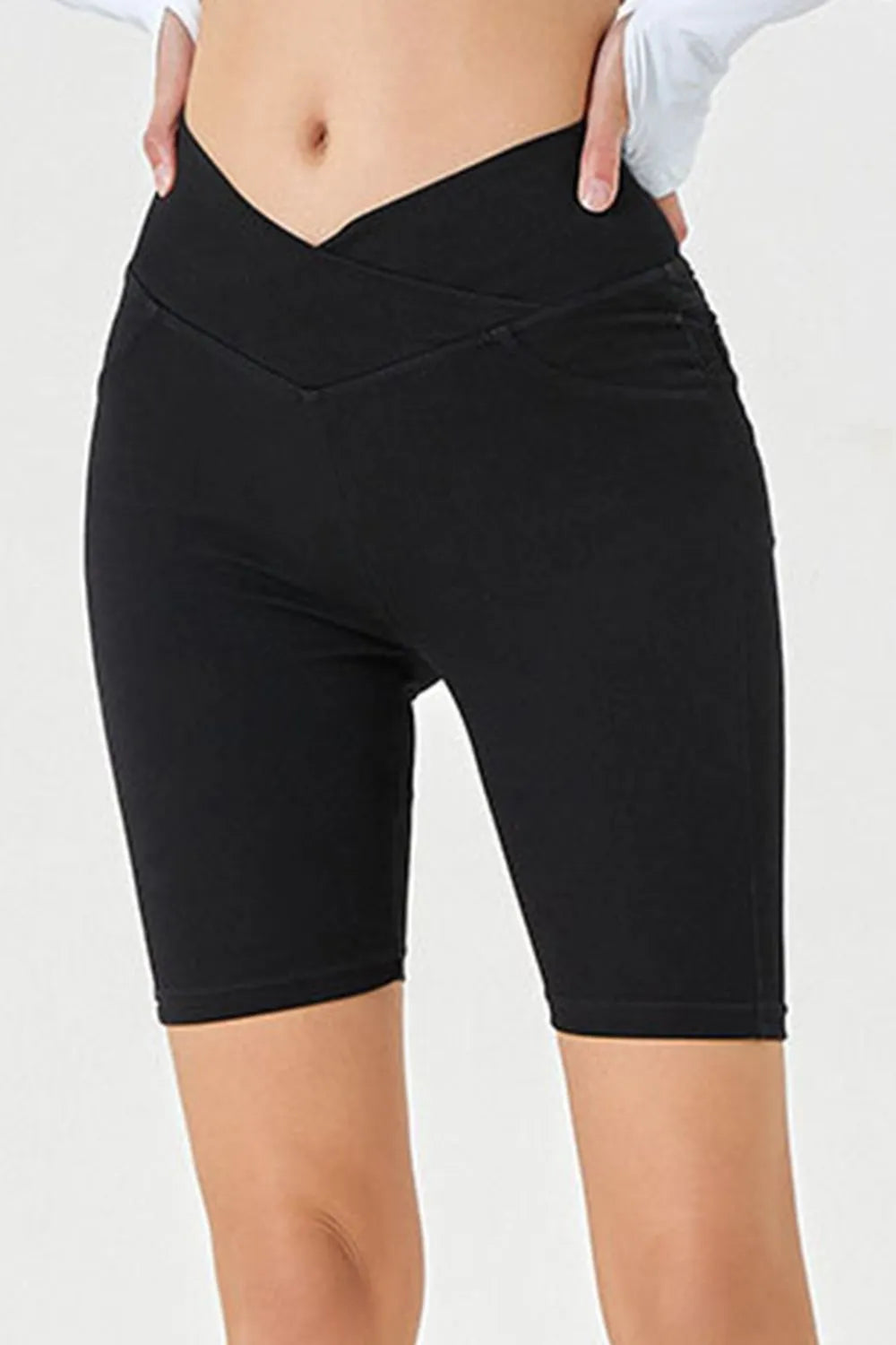 Peacock blue basic Bae asymmetrical waist denim shorts with front and back pockets, trendy and casual for summer wear.
