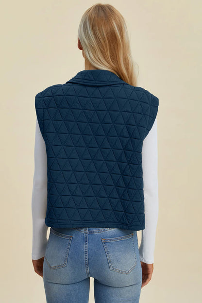 Peacock blue Trendsi Double Take full-size vest coat with textured fabric, pocket details, and snap-down front.