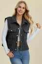 Peacock blue Trendsi Double Take full-size pocketed texture snap-down vest coat, featuring a stylish and structured design.