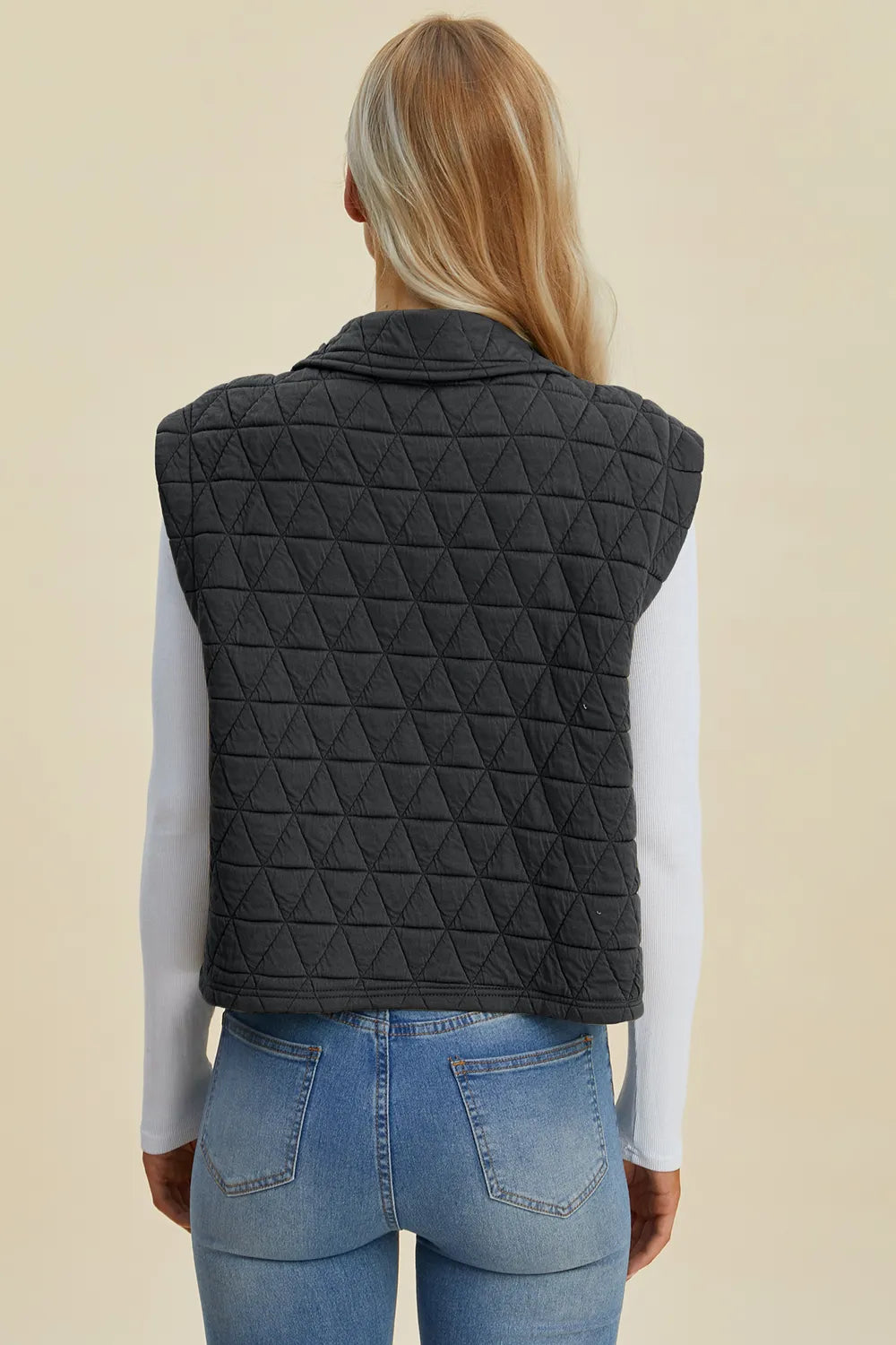 Peacock blue Trendsi Double Take full-size vest coat with textured fabric, snap-down front, and multiple pockets.