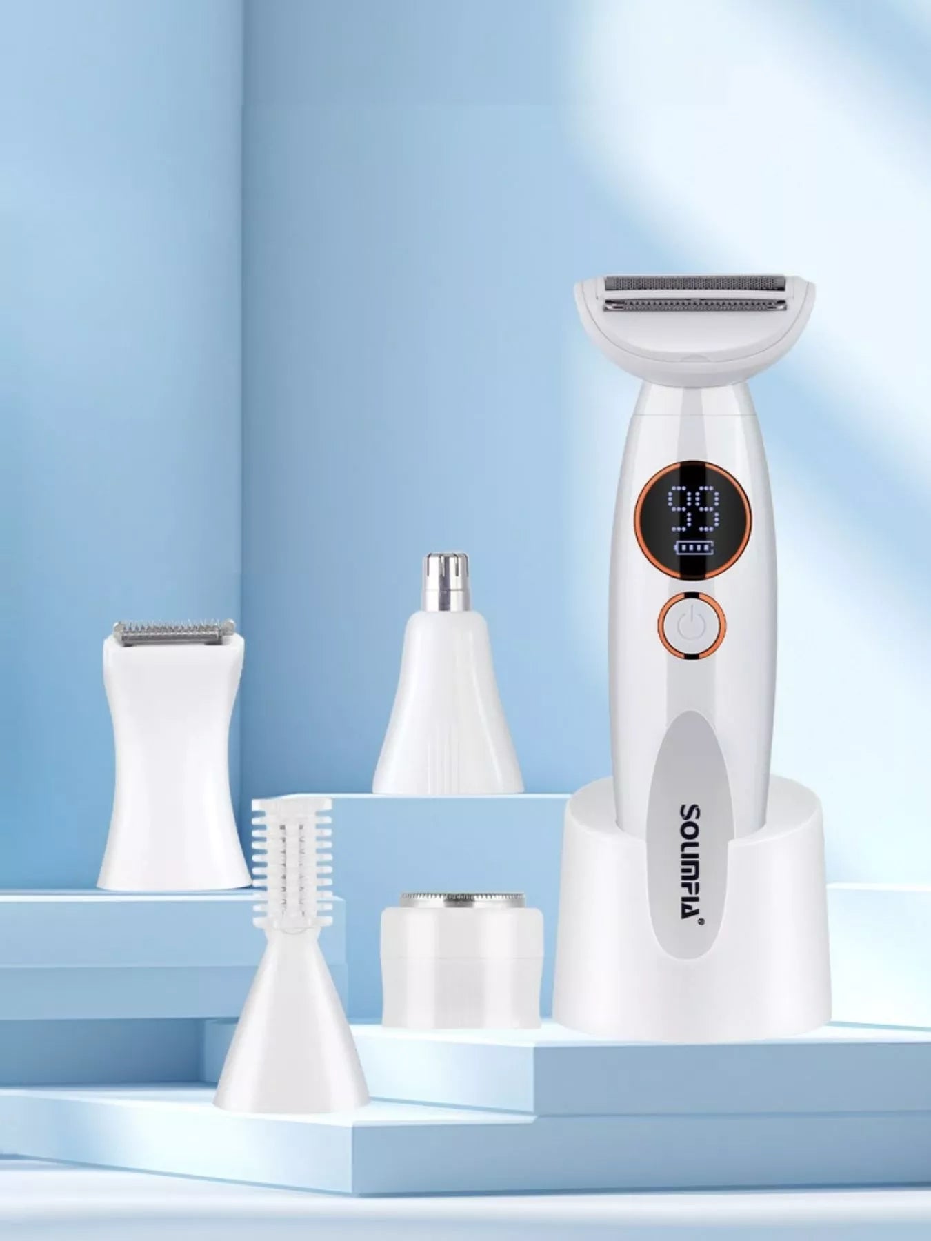 Pearl white rechargeable electric hair removal epilator from Trendsi with a sleek handheld design for smooth skin.