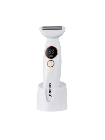 Pearl white rechargeable electric hair removal epilator by Trendsi, compact design with multiple attachments for smooth skin.
