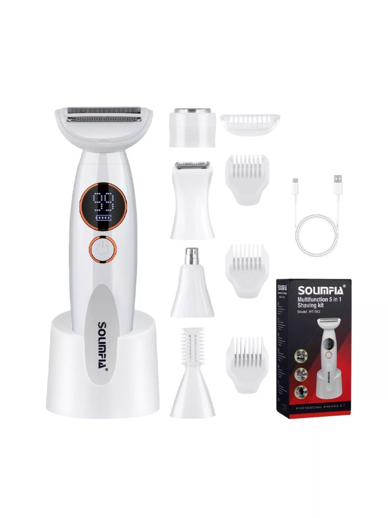 Pearl white rechargeable electric hair removal epilator by Trendsi, compact design with multiple attachments for smooth skin.