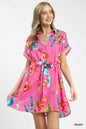 Trendsi Umgee floral print mini dress with belt, featuring a casual summer style and vibrant peony pattern.