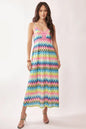 Davi & Dani multicolor crochet lace midi dress in pink and blue, stylish and feminine, perfect for casual or dressy occasions.
