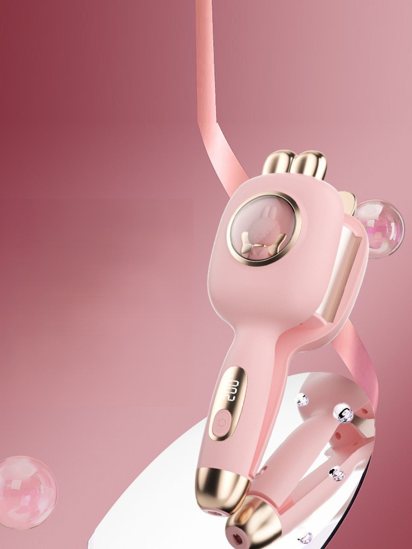 Pink Trendsi fast heating hair curling iron with European plug, showcasing sleek design and curling barrel for styling hair.