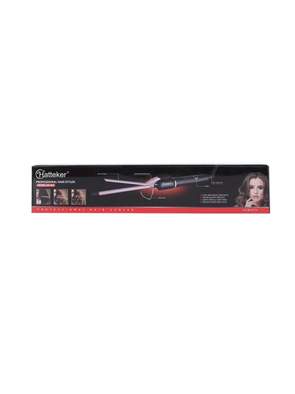 Pink professional fast heating curling iron wand with European plug, designed for creating smooth, bouncy curls.