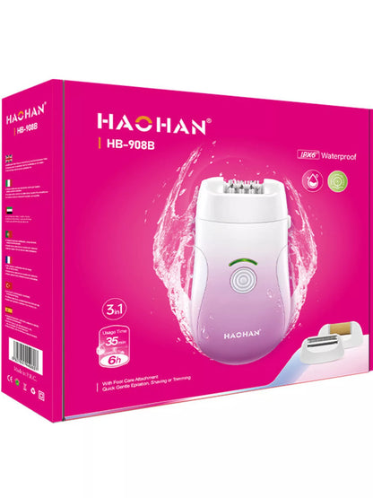 Pink 3-in-1 portable hair removal device by Trendsi with interchangeable heads for easy, at-home hair removal.