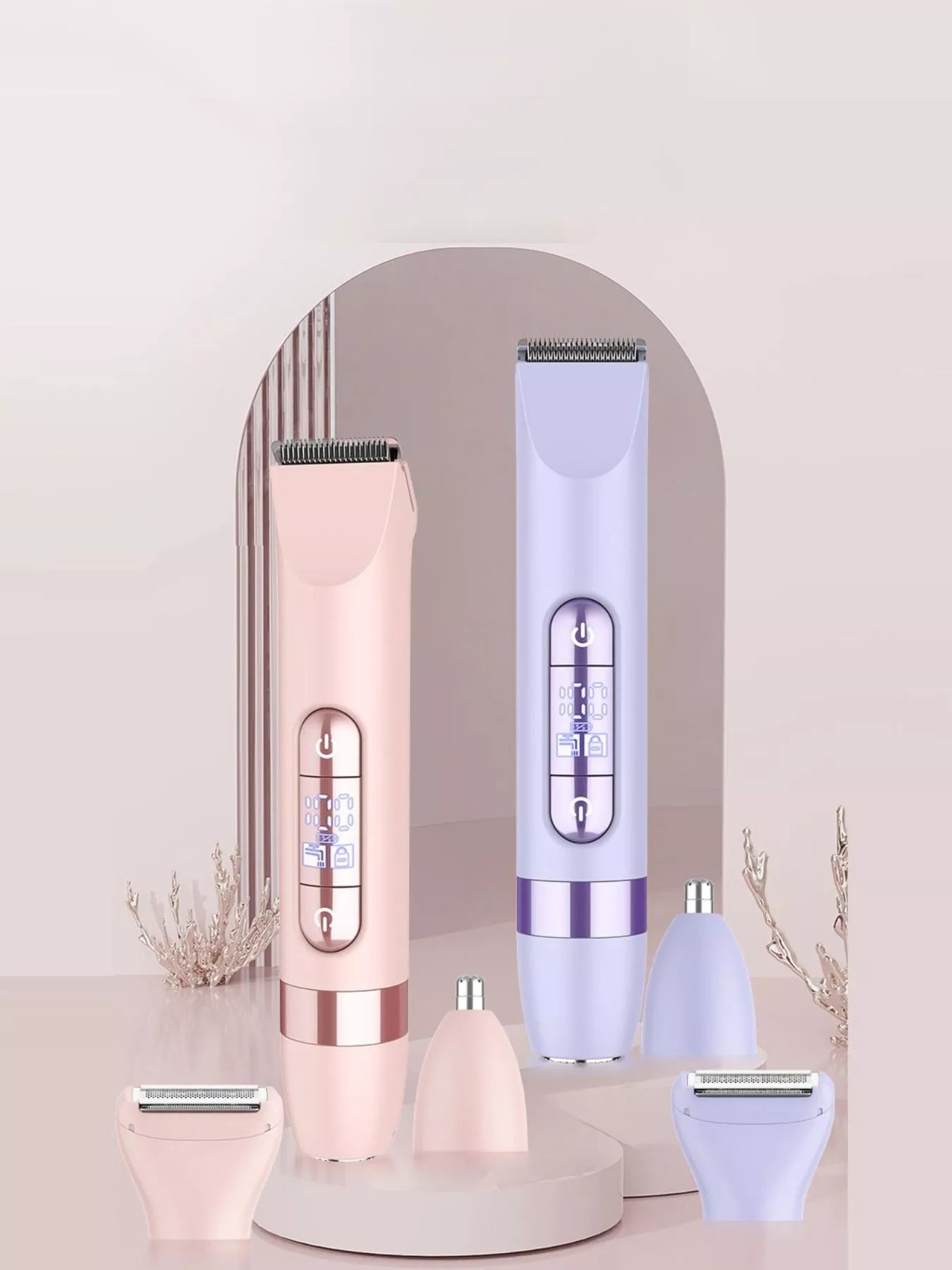Pink 4-in-1 multifunctional painless hair removal device by Trendsi, shown with different attachments for gentle hair removal.