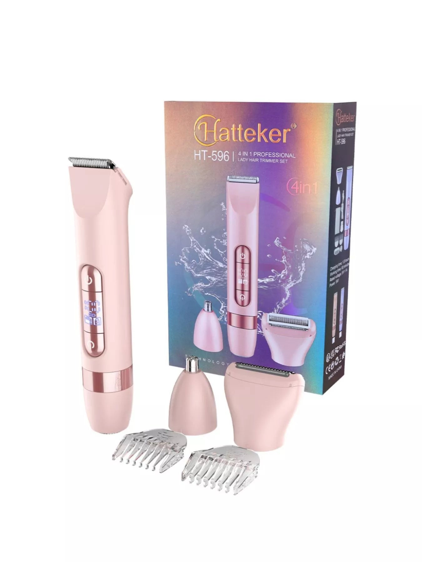 Pink 4-in-1 multifunctional painless hair removal device by Trendsi, showing its sleek design and multiple attachment heads.
