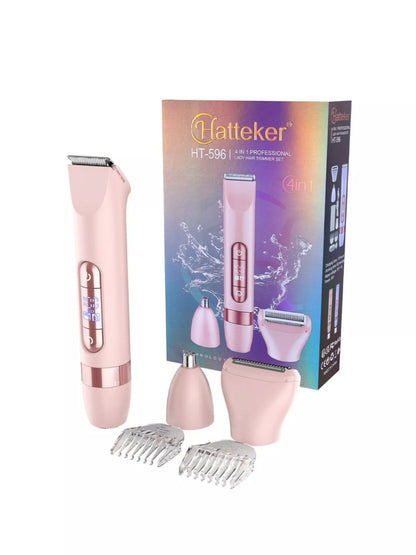 Pink 4-in-1 multifunctional painless hair removal device by Trendsi, showing its sleek design and multiple attachment heads.