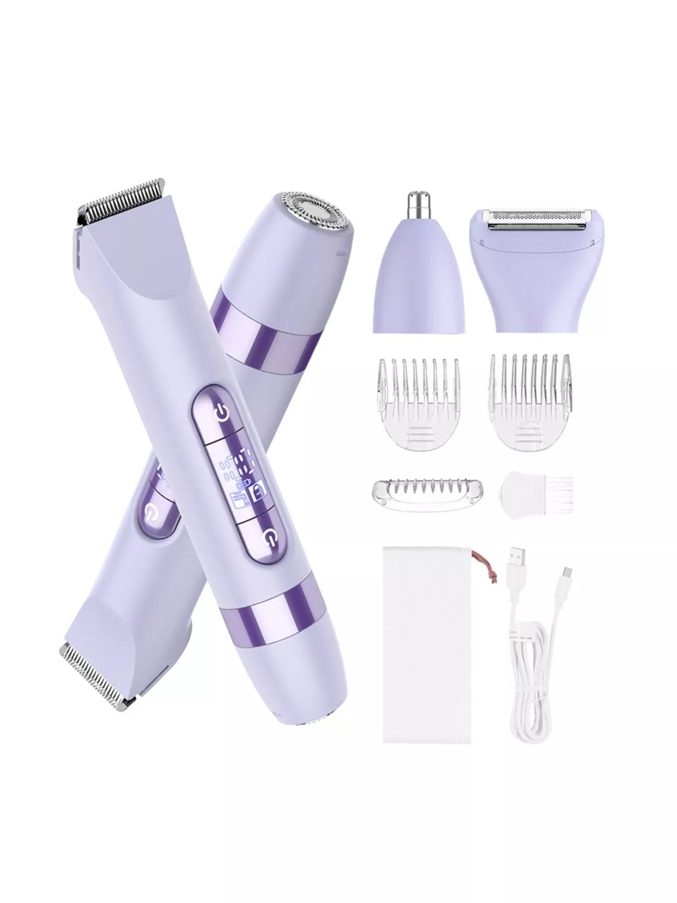 Pink 4-in-1 multifunctional painless hair removal device by Trendsi, featuring multiple attachments for versatile grooming.