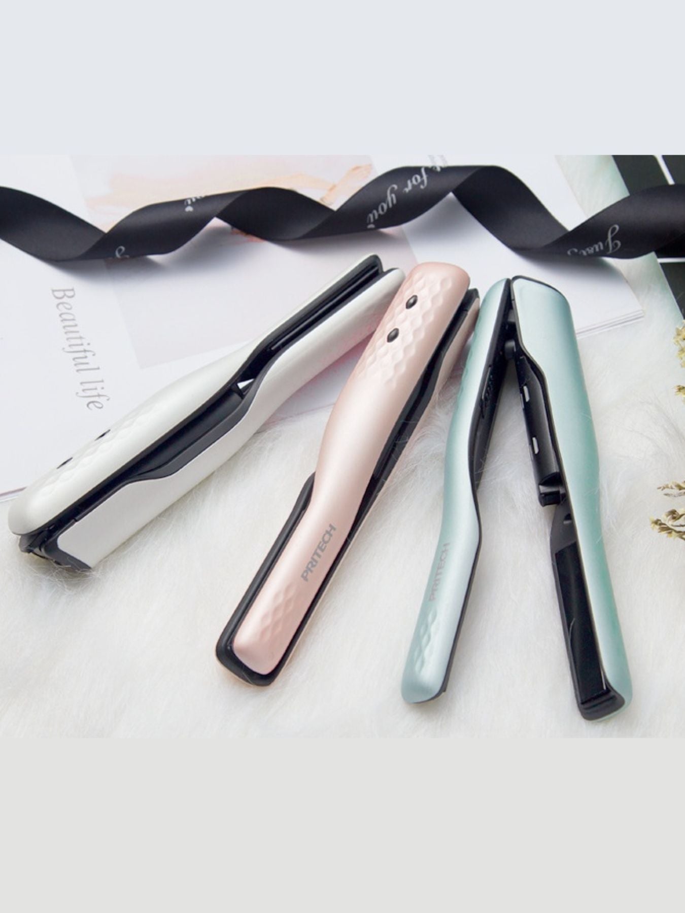 Pink Trendsi fast heating hair straightener with sleek design, featuring ceramic plates for smooth, shiny hair styling.