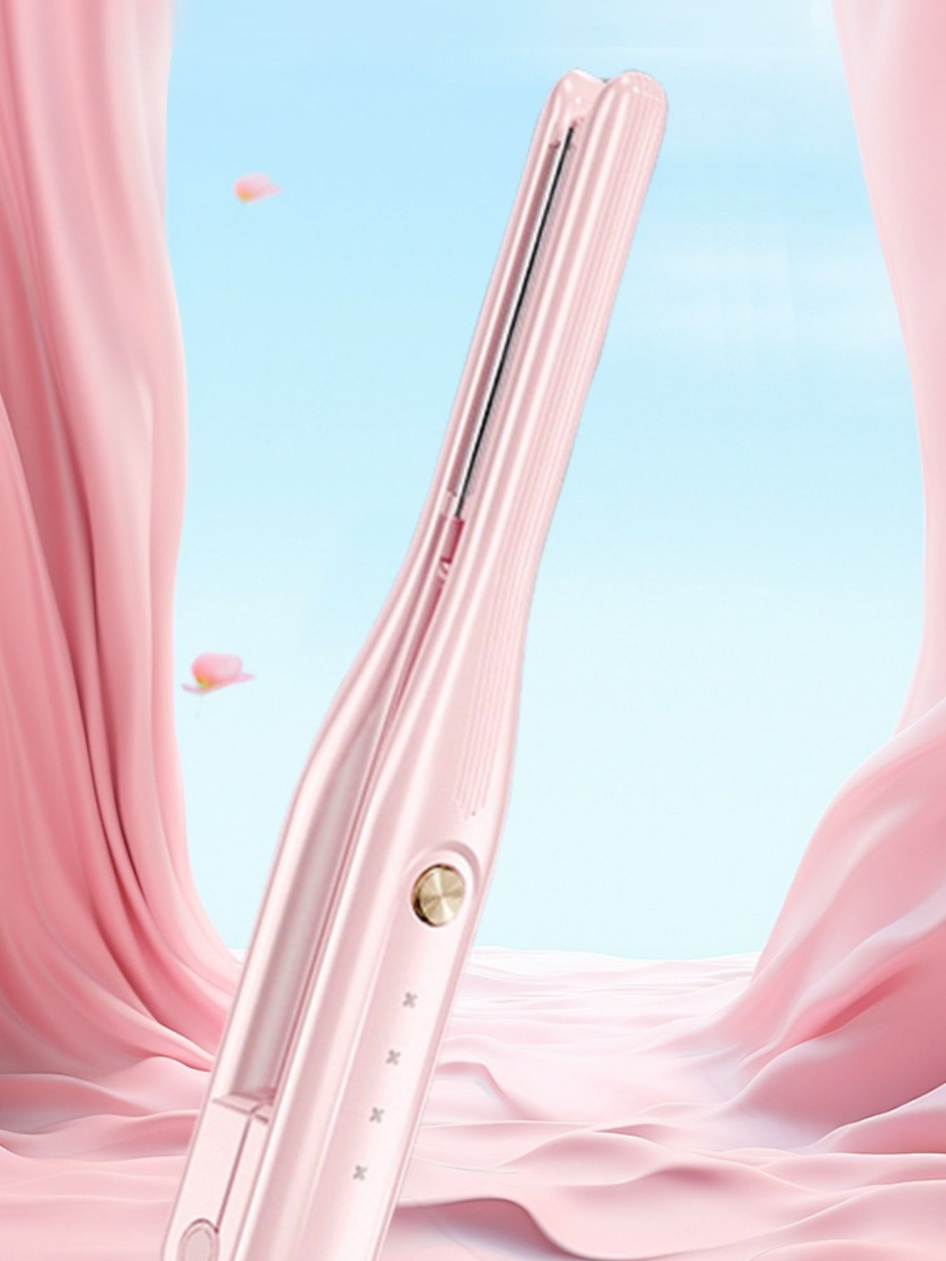 Pink Trendsi fast heating hair straightener with ceramic plates, sleek design, and digital temperature control.