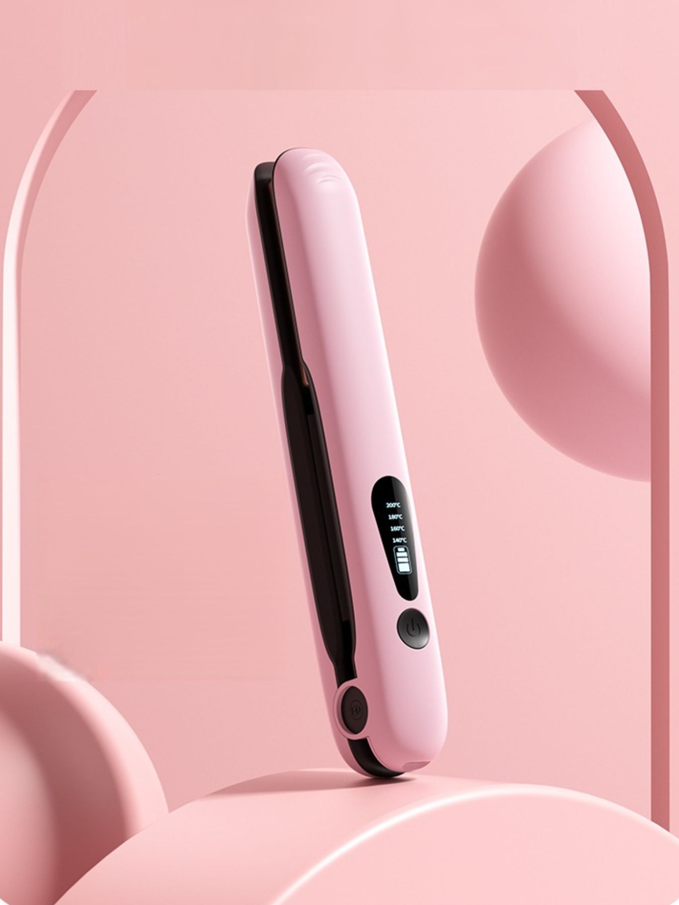 Pink portable cordless hair straightener by Trendsi with sleek design and compact size for easy styling on the go.