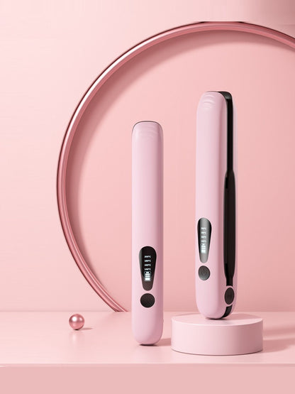 Pink Trendsi portable cordless hair straightener with compact design and ceramic plates for easy styling on the go.