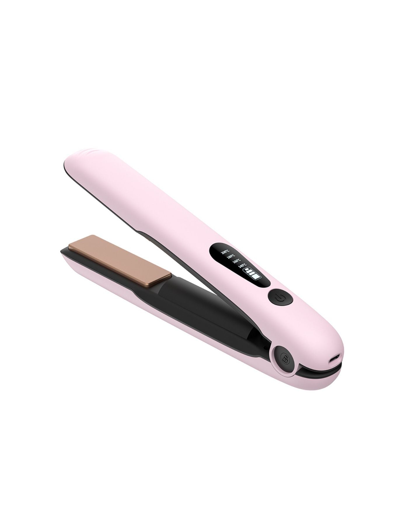 Pink portable cordless hair straightener by Trendsi, compact and lightweight for easy styling on the go.