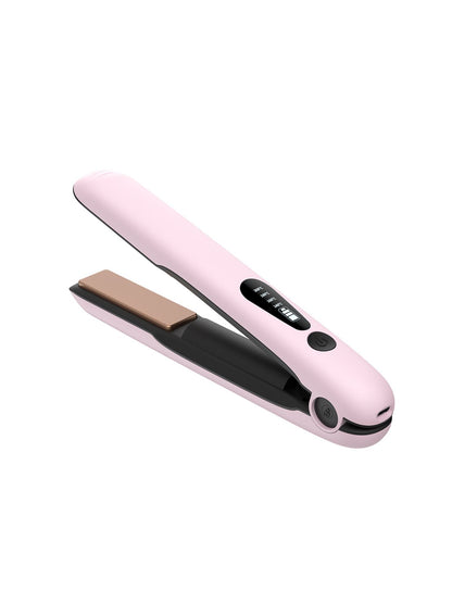 Pink portable cordless hair straightener by Trendsi, compact and lightweight for easy styling on the go.