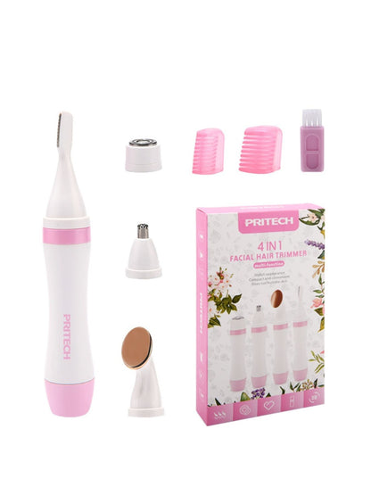 Pink 4-in-1 nose hair trimmer by Trendsi with multiple attachments for grooming nose, ear, and facial hair.