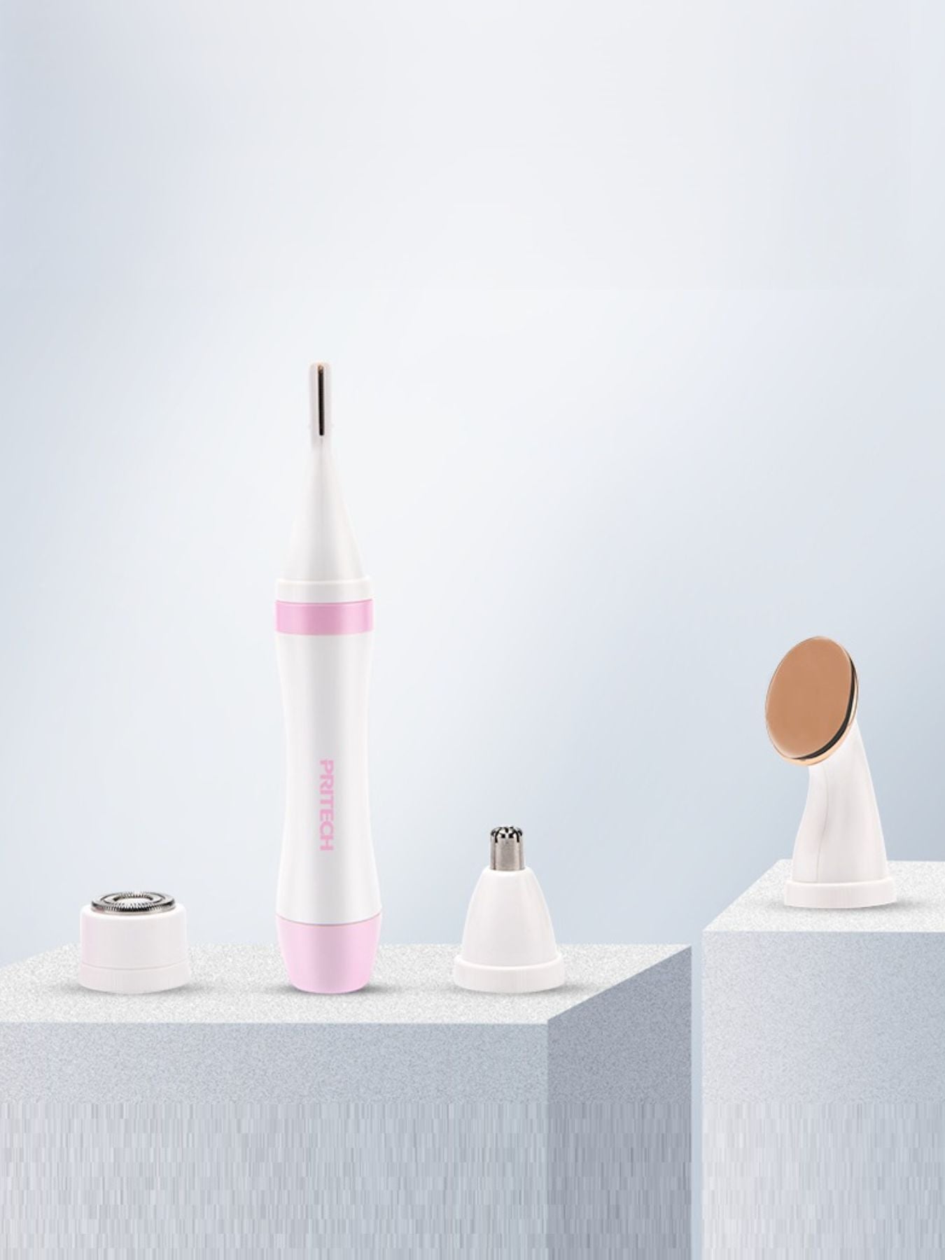 Pink 4-in-1 nose hair trimmer by Trendsi featuring multiple grooming attachments for easy facial hair maintenance.
