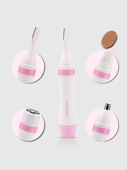 Pink 4-in-1 nose hair trimmer by Trendsi, compact device with multiple attachments for grooming nose, ear, and facial hair.