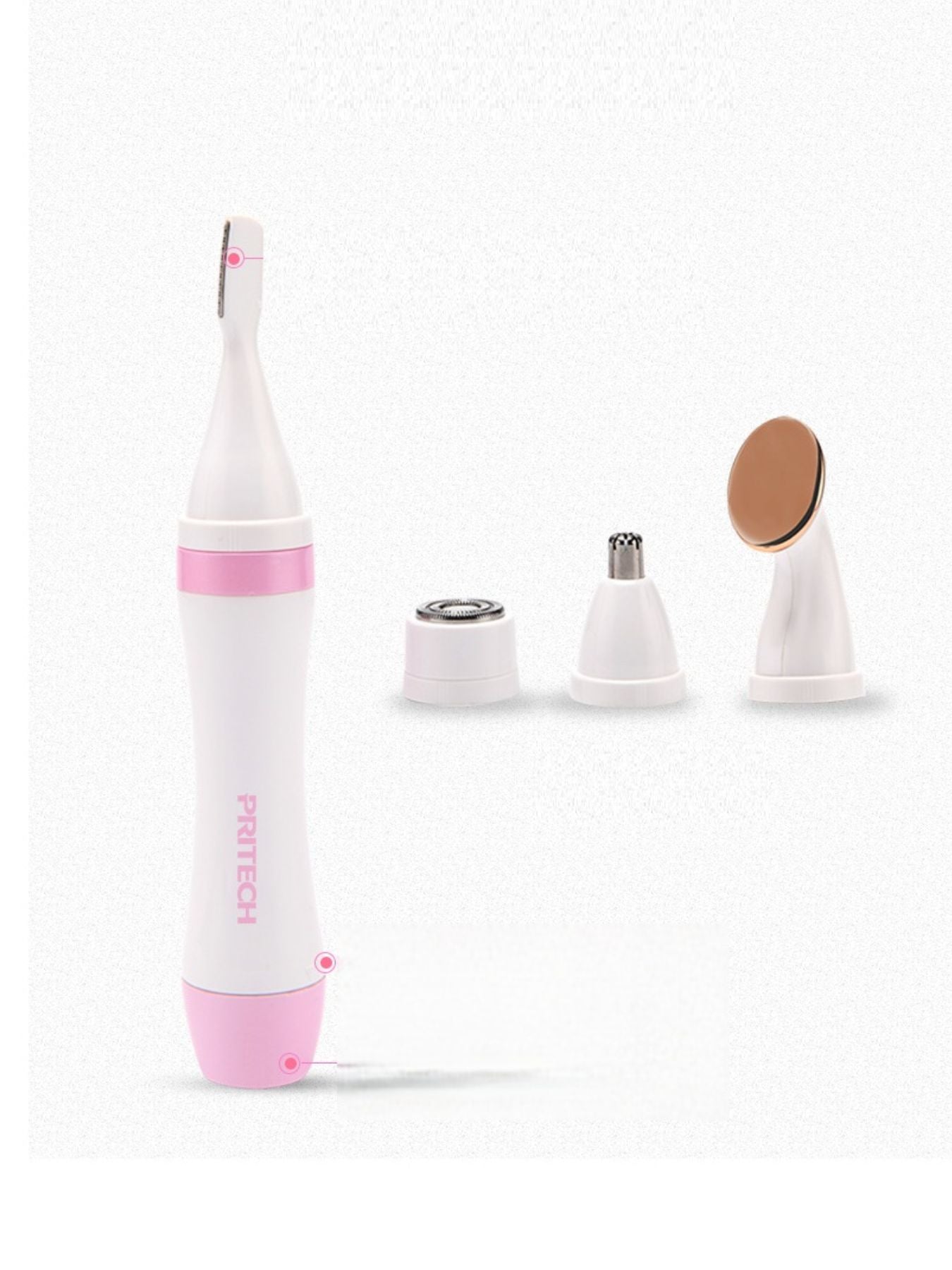 Pink 4-in-1 nose hair trimmer by Trendsi with attachments for ear and facial hair grooming, compact and easy to use.