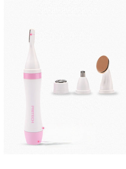 Pink 4-in-1 nose hair trimmer by Trendsi with attachments for ear and facial hair grooming, compact and easy to use.