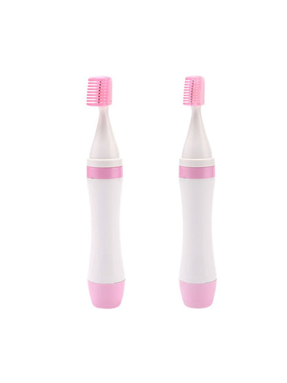 Pink 4-in-1 nose hair trimmer by Trendsi with multiple attachments for grooming nose, ears, and facial hair.