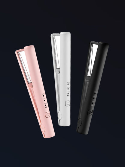 Pink Trendsi cordless rechargeable mini hair straightener with sleek design and compact size for easy styling on the go.