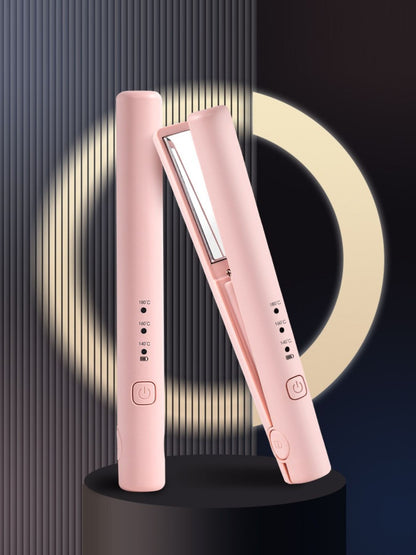 Pink Trendsi cordless rechargeable mini hair straightener with sleek design and compact size, ideal for on-the-go styling.