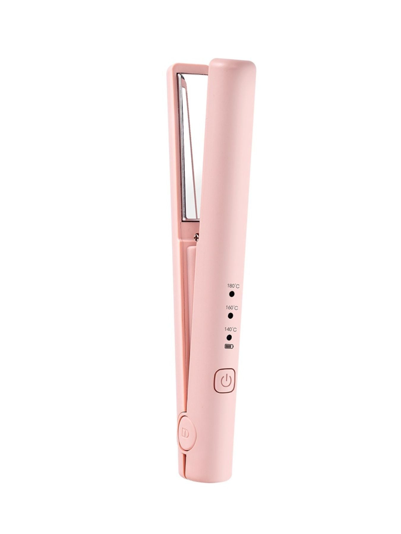 Pink Trendsi cordless rechargeable mini hair straightener with compact design and ceramic plates for quick styling.