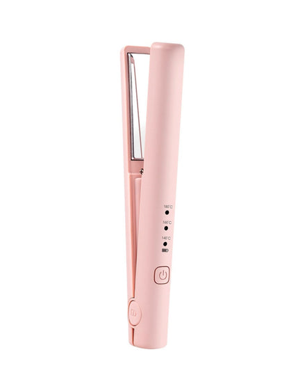 Pink Trendsi cordless rechargeable mini hair straightener with compact design and ceramic plates for quick styling.