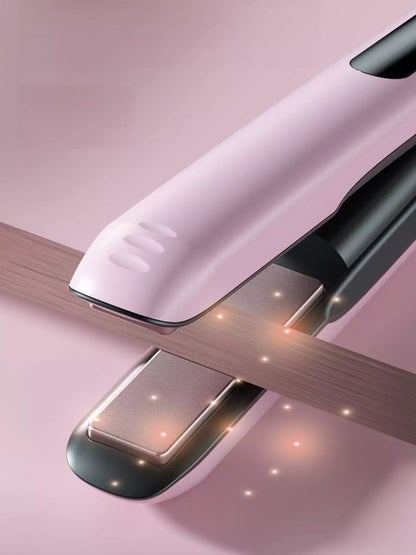 Pink Trendsi fast heating hair straightener with ceramic plates, sleek design, ideal for smooth, straight hair styling.