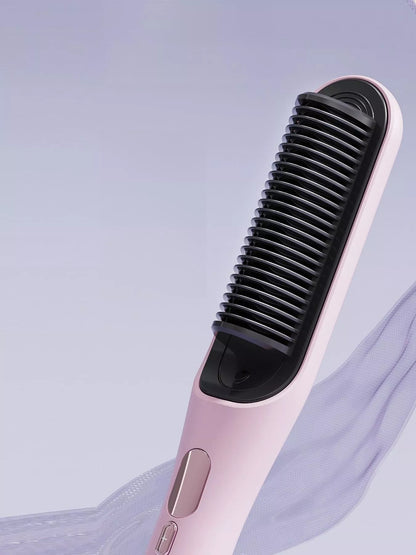 Pink Trendsi fast heating straightening comb with wide teeth for quick hair styling and smoothing.
