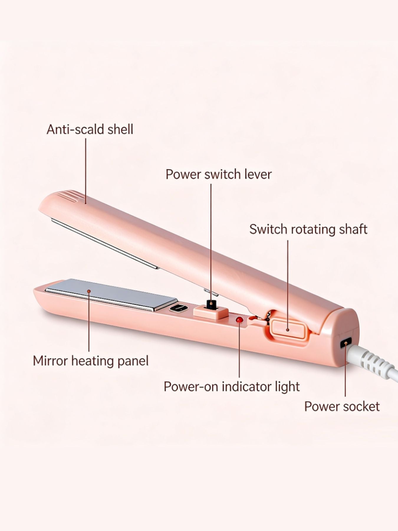 Pink portable cordless hair straightener by Trendsi, compact and easy to use for sleek, straight hair on the go.