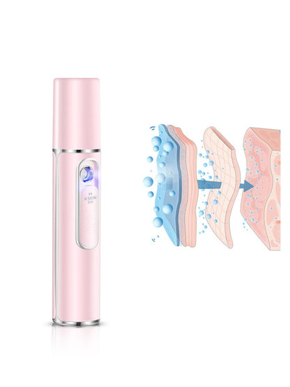Pink portable facial mister beauty device by Trendsi, compact design for skincare hydration and refreshing facial mist.