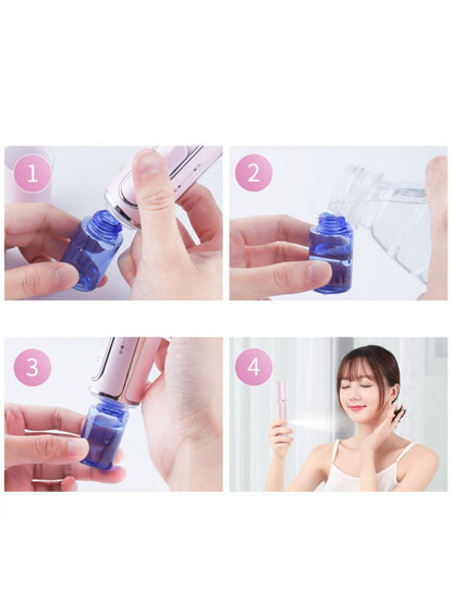 Pink portable facial mister beauty device by Trendsi, compact handheld skincare tool with a spray nozzle for refreshing skin.