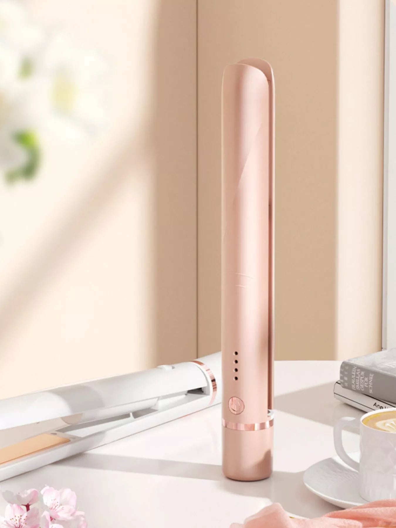 Pink portable hair straightener from Trendsi with a compact design, perfect for on-the-go styling and quick touch-ups.