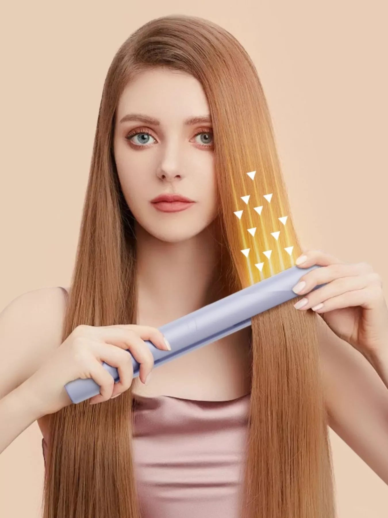 Pink portable hair straightener from Trendsi with a compact design, ideal for on-the-go styling and quick touch-ups.