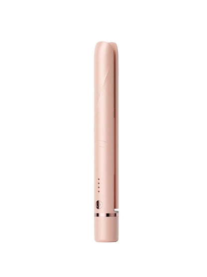 Pink portable hair straightener by Trendsi, compact and lightweight, with ceramic plates for smooth styling on the go.