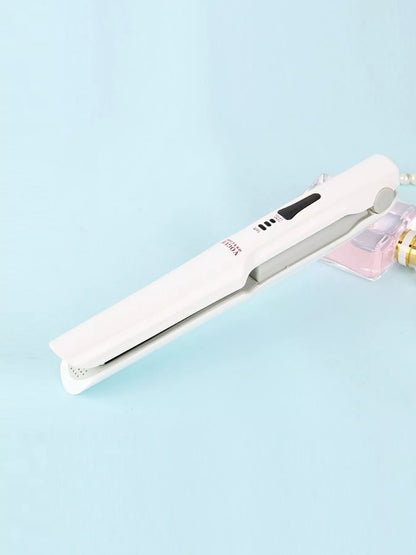 Pink portable hair straightener from Trendsi, compact design with ceramic plates for easy styling on the go.