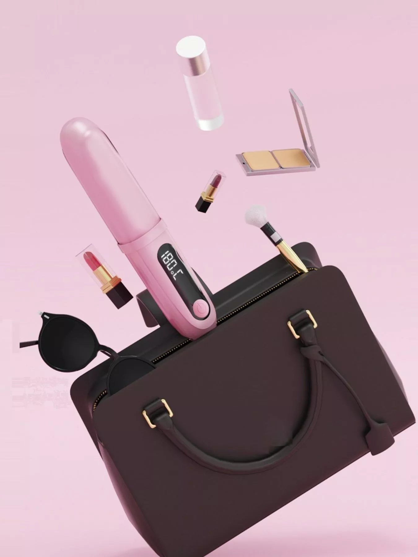 Pink portable heated straightening comb by Trendsi, compact hair styling tool with adjustable heat for smooth, straight hair.
