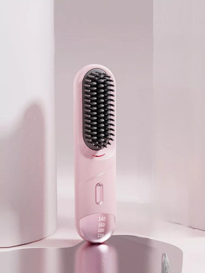 Pink portable heated straightening comb by Trendsi with adjustable temperature control for easy, on-the-go hair styling.