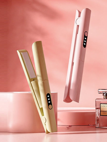Pink rechargeable hair straightener by Trendsi with a sleek design and compact size for easy styling.