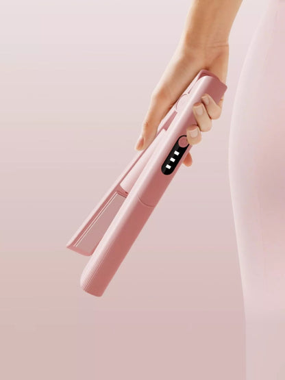 Pink Trendsi rechargeable hair straightener with sleek design, compact and cordless for easy styling on the go.