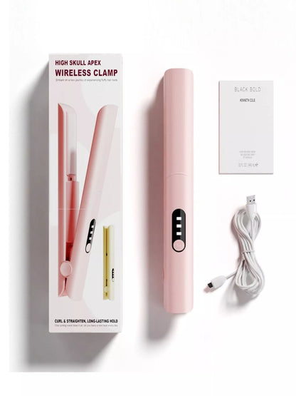 Pink rechargeable hair straightener by Trendsi with ceramic plates, compact and portable for sleek, straight hair on the go.