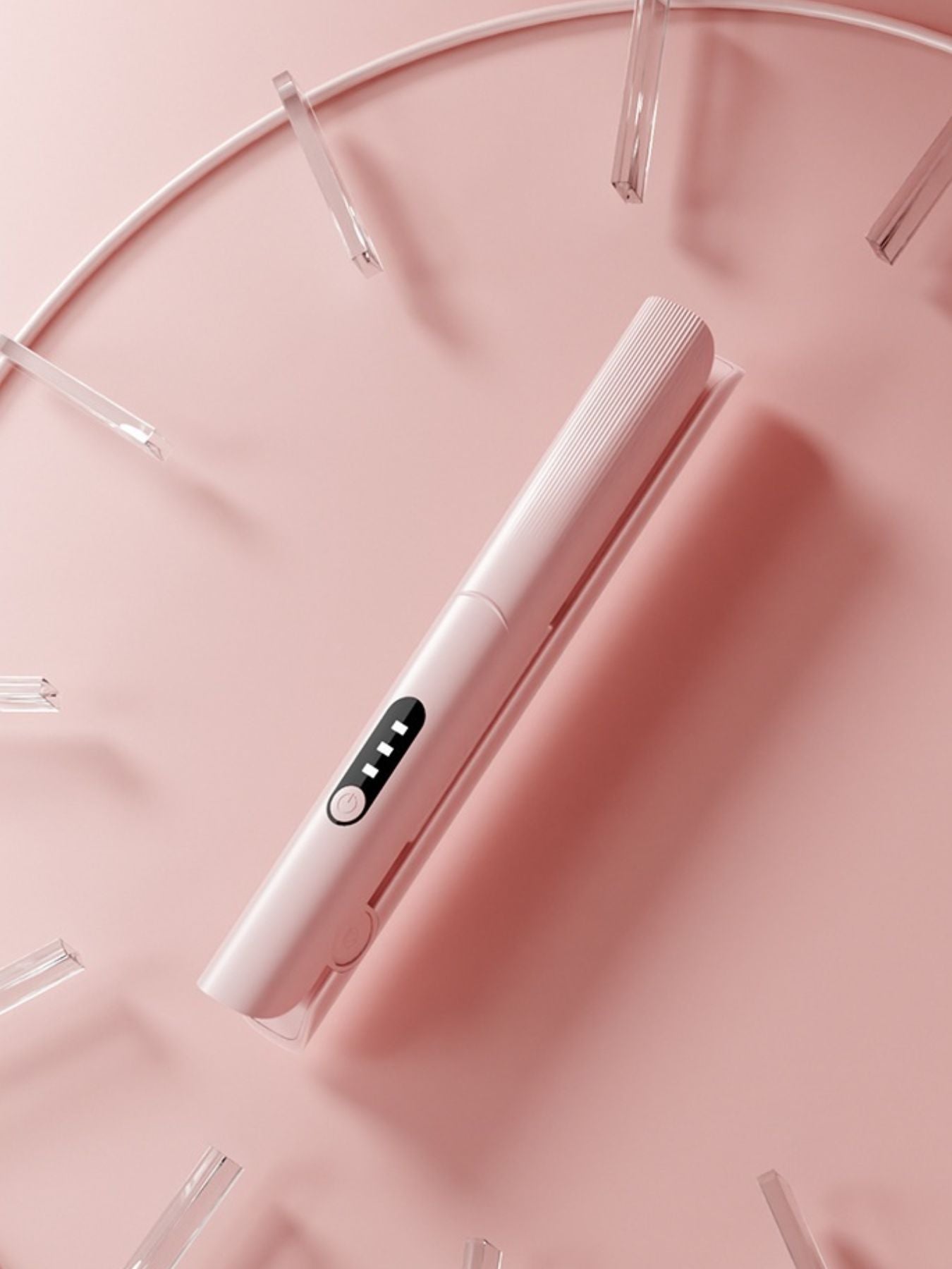 Pink rechargeable hair straightener by Trendsi with a sleek design and compact size, perfect for on-the-go styling.